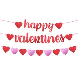 Bliceon Valentine's Day Banner - Glitter Hearts Garland for Party Decorations, Wedding and Anniversary Celebrations - Red and Pink Decorations for Romantic Events