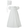 White Polycotton Christening Baptism Gown with Lace Trim & Bonnet