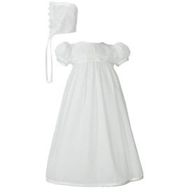 White Polycotton Christening Baptism Gown with Lace Trim & Bonnet (18-24 Month (26-28 lbs))
