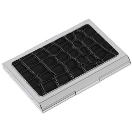 Stephanie Imports Slim Genuine Crocodile Black Leather Business Card Holder