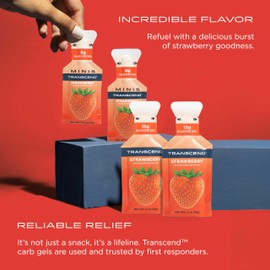 Transcend Transcend Foods Strawberry Gel (1.1 oz, Pack of 10) Fast-Acting Carb Gel Strawberry Flavor ?Caffeine Free, Gluten Free