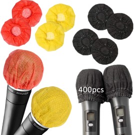 SENENQU Pack of 400 Disposable Microphone Covers, Antibacterial Microphone Cover, Microphone Cover for Most Portable Microphones, Karaoke, Concerts, Karaoke Recordings - Red, Yellow and Black