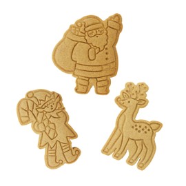 PME CH24CCC098 Christmas Cookie Cutters & Stamps, Santa's Workshop (Set of 3), Plastic, Red
