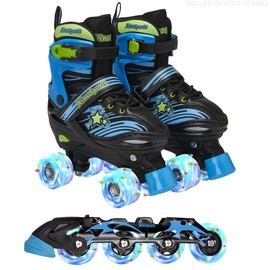 Xino Sports 2 in 1 Adjustable Combo Skates - Illuminating LED Light-Up Wheels, Interchangeable Skates, Perfect for Boys and Girls, for Indoor and Outdoor Use, Fun and Durable (Black, Medium 1-4)