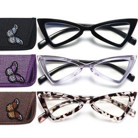 EYEURL 3-Pack Cat Eye Reading Glasses for Women Oversize Blue Light Blocking Computer Glasses Spring Hinge Anti Eyestrain/Computer Glare/UV Readers for Women,2.0