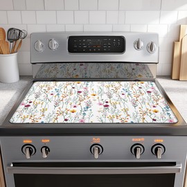 Electric Stove Top Cover,Summer Weeds Flower Heat Resistant Rubber Glass Ceramic Stovetop Protector Mat, Rubber Dish Drying Mat 28.5'' x 20.5''