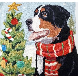 Peking Handicraft Bernese Mountain Dog Christmas Hooked Pillow - 18"