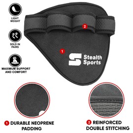 Stealth Sports Weight lifting Gym Grip Pads Prevents Callus Tears - 4 Finger Loop Non-Slip Neoprene Pull Up Bar Pads Substitute of Training Gloves – Calisthenics Fitness Grip Gloves