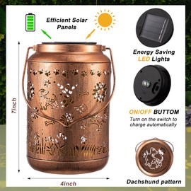 Retisee Dachshund Solar Lanterns Gifts for Women/Men Weiner Dog Lovers Waterproof Hanging Solar Lights Christmas Metal Decorative LED Lanterns for Halloween Garden Decor, Patio, Lawn, Pathway, Yard