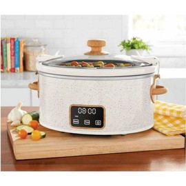 Pioneer Woman 6 QT Slow Cooker, Locking, Digital, Stainless Steel Housing Lid, Digital Healthy Eating, Easy Programming of Time and Temperature, Removable Stoneware (Linen Speckle)