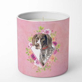 Caroline's Treasures CK4157CDL German Shorthaired Pointer Pink Flowers 10 oz Decorative Soy Candle Nature Soy Wax Essential Oil Home Decor Ideal for Bedroom Kitchen Bath Office Gift, 10 oz