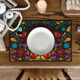 Artoid Mode Mexican Cinco De Mayo Placemats Set of 6, 12 x 18 Inch Dia De Los Muertos Decoration Washable Table Mats for Party Dining Table