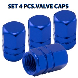 AERZETIX - C64523 - Set of 4 Valve Caps / Plugs for Car Tyres - Hexagonal Shape - Blue - Aluminium - Wheel Accessories Tuning Car Moto Decoration Truck Camion Vehicle