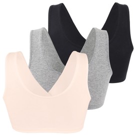 Topwhere Women's Cotton Wireless Sleep Bra for Nursing and Maternity (Black+Grey+ Apricot, XL)