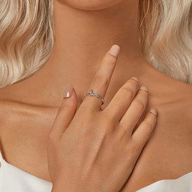 IMINI Cute Dachshund Statement Open Ring for Women Girls 925 Sterling Silver Animal Puppy Dog with Bone Stacking Rings Wrap Finger Band Adjustable Rings for Pet Lovers Fashion Birthday Jewellery