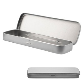 Tabanzhe Mini Portable Metal Pen Holder Stationery Box Makeup Brush Organiser, Silver Slim Pen Case, Compact Rectangular Hinged Case for Art Supplies, School and Travel, Home Organiser