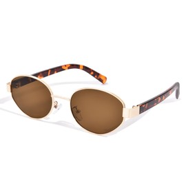 ZESAKER Retro Oval Sunglasses for Women Trendy Metal Small Y2K Girls Sun Glasses UV400 Protection Classic Vintage 90s Shades Gold Designer Fashion Sunnies Sunglasses (Brown)