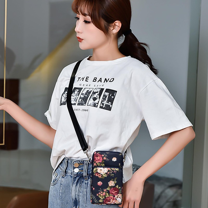 SLAXJNE 1PC Women Phone Bag Floral Pattern Multi-Function Shoulder Bag