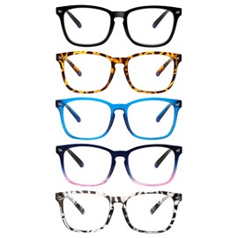 SIGVAN 5 Pack Blue Light Blocking Reading Glasses Fashion Square Computer Readers for Women Men, Anti UV Ray Nerd Eyeglasses (5 Mix-3, 2.25)
