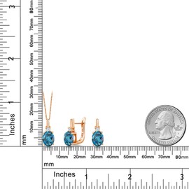 Gem Stone King 18K Rose Gold Plated Silver London Blue Topaz Pendant Earrings Set for Women | 5.45 Cttw | Oval 9X7MM | Gemstone Birthstone | With 18 Inch Chain