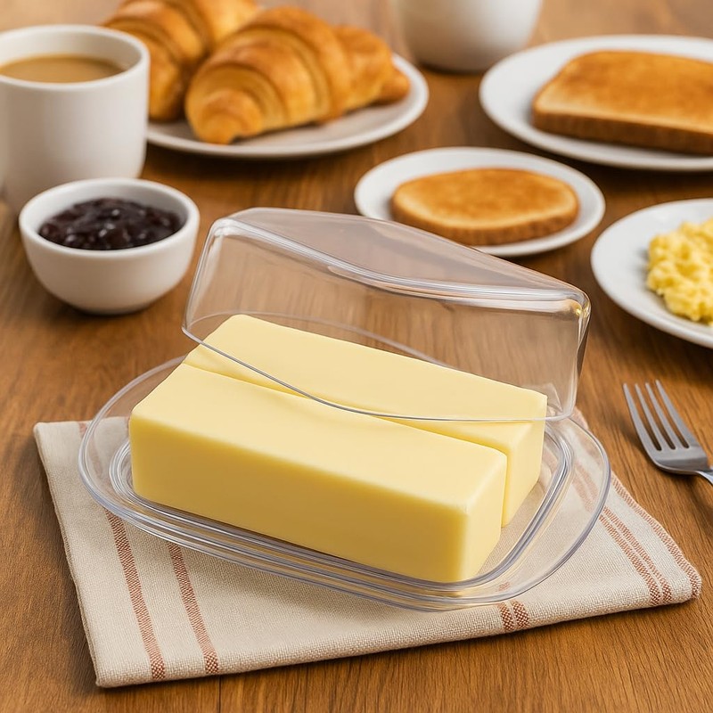 Butter Dish with Lid, Butter Keeper, Plastic Butter Holder Tray