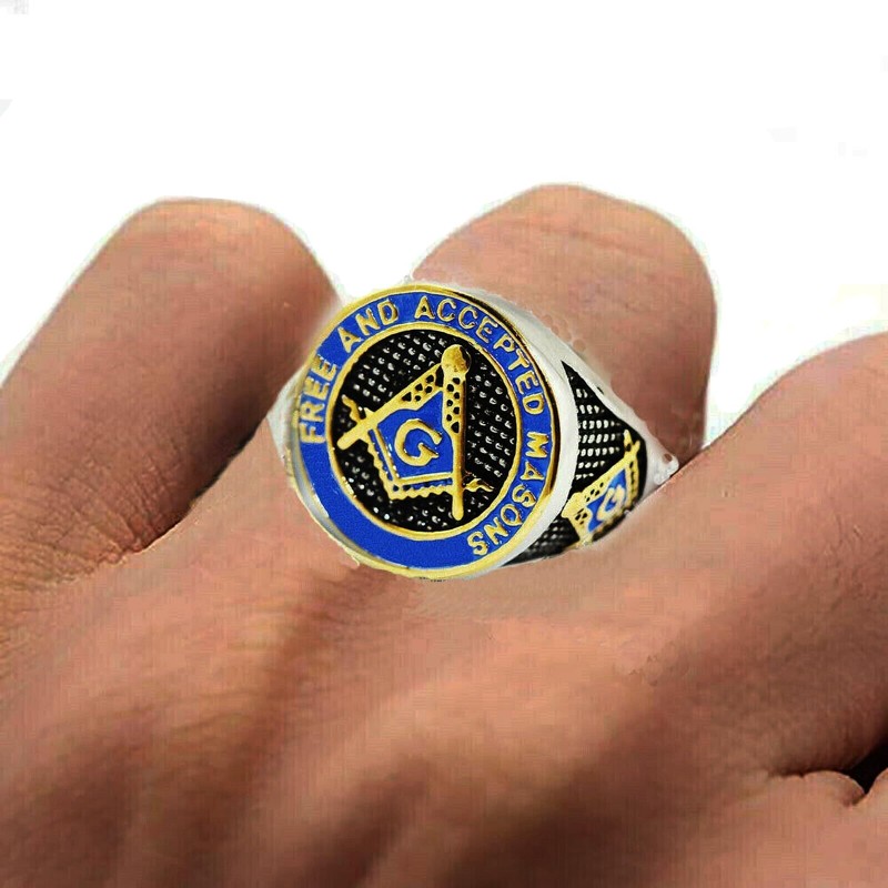 VPKJewelry Mason Gold Ring Mens Free and Accepted Masons Blue
