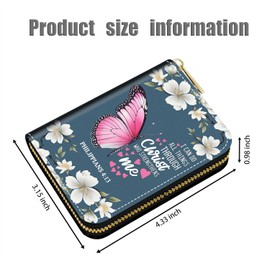 FVAENDHIO Credit Card Holder Wallets for Women, Floral Butterfly Bible Verse Philippians 4:13 Design RFID Blocking Small Leather Card Case Wallet Zipper Accordion Wallets