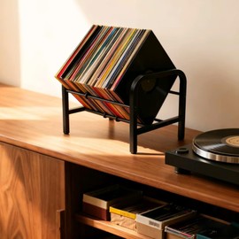8OOKUAIO Vinyl Record Shelf - Heavy Duty Metal LP Holder for Vinyl Records | 1-100 Capacity Single-Layer Record Bins for 12" Albums, Books, Magazines, Files(single-layer storage rack)