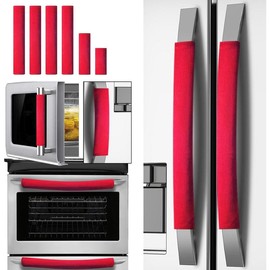 Set of 6 Refrigerator Door Handle Covers, Washable  Fabric Appliance Handle for Fridge Microwave Stove Dishwasher Catch Stains Dust Fingerprint  Ice hot Hand (Big Red) - Color: Silver Grey, Size: 6 Pieces