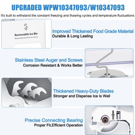 Upgraded W10347093 W10347100 Removable Ice Bin Compatible with Maytag KitchenAid Whirlpool Ice Maker Replacement WPW10347093 Whirlpool Ice Bucket WRF736SDAM14 WRF736SDAM13 Ice Tray Parts Ice Container