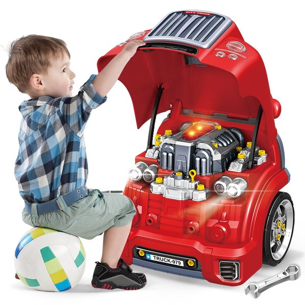 Interactive Truck Engine Toy with Removable Parts - Lights, Sounds,