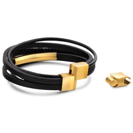 Akitsune The Punisher Synthetic Leather Bracelet, Magnetic Clasp Made of Stainless Steel, Braided Men's Bracelet with Beautiful Jewellery Box, Black/Black, 17 cm, Leather