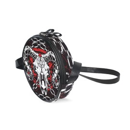 DerlonKaje Devil Skull Baphomet Satanic Pentagram Round Crossbody Bag Canvas Messenger Purse