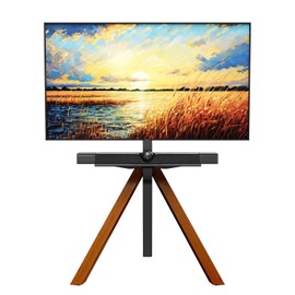 BEISHI Corner TV Stand for Most 32-75 Inch LED LCD Screens, Tripod Easel TV Stand Modern TV Floor Mount Swivel with Soundbar Shelf for Bedroom/Living Room,VESA 600x400mm (Walnut)