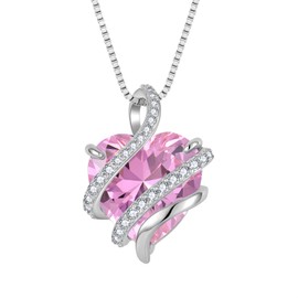 STARCHENIE Heart Birthstone Necklace 925 Sterling Silver Infinity Love Pendant Necklace October Pink Tourmaline Jewelry for Women