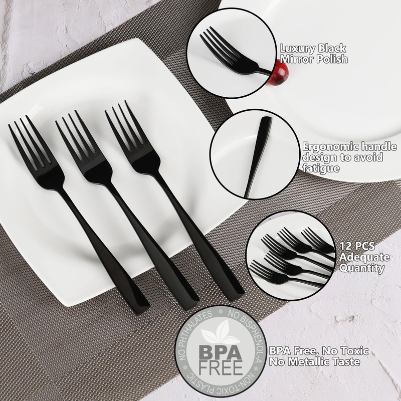 Afromy 12 Pieces Stainless Steel Table Fork Set, Flatware Dinner