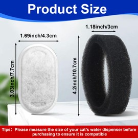 Cat Water Fountain Filter Replacement 24 Pack Filters & Sponges for 67oz/2L & 108oz/3.2L Stainless Steel Pet Water Fountain Filters (12 Filters & 12 Sponges)