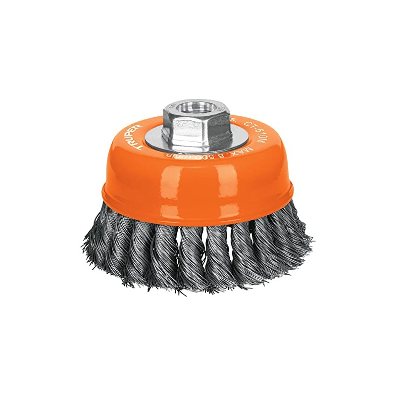 Truper CT-610M, Carda copa, alambre trenzado fino, 4", milimétrica p/esmeril