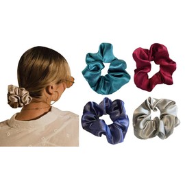 Aimeely Women Pack of 4 Soft Satin Hair Scrunchies Glitter Ponytail Bun Elastic Daily Travel Hair Bands 2#