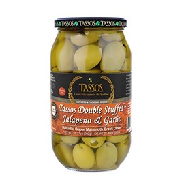 Tassos Double Stuffed Jalapeno And Garlic Super Mammoth Olives Imported From Greece 35.27oz