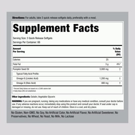 Piping Rock Pumpkin Seed Oil Softgel Capsules | 200 Count | Cold Pressed Herbal Supplement | Extra Virgin with Omega 6 and 9 | Non-GMO, Gluten Free