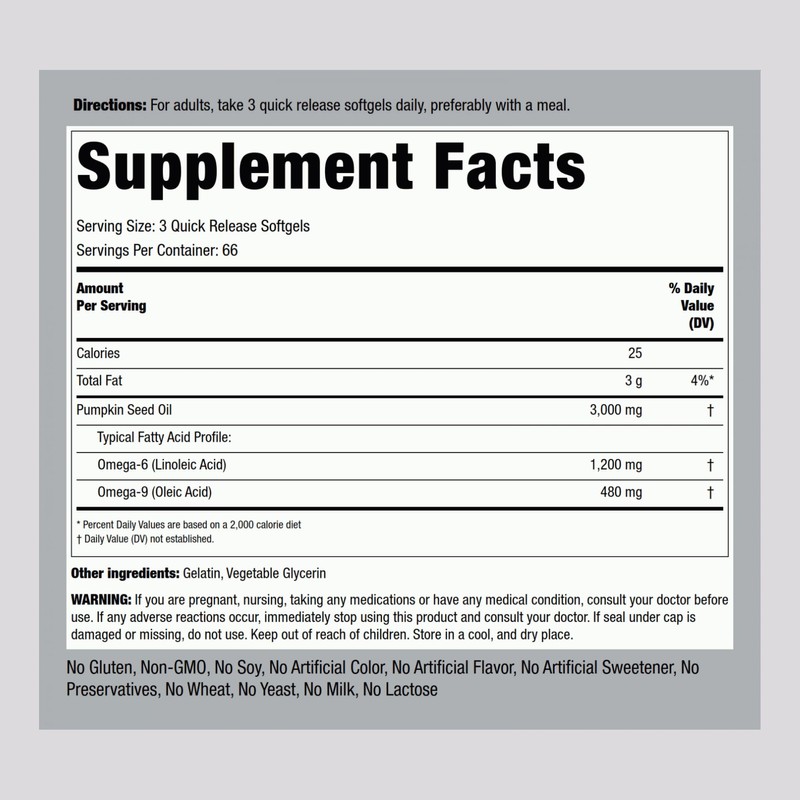Piping Rock Pumpkin Seed Oil Softgel Capsules | 200 Count