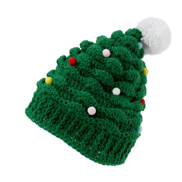 KINBOM Christmas Tree Hat, Cute Unisex Christmas Knitted Crochet Hat Green Beanie Santa Hat for Women Men Adults Party Daily Wear