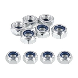 PATIKIL M10x1x9.2mm Nylon Insert Lock Nuts, 10Pcs Metric Fine Thread Carbon Steel Self-Locking Hex Nuts Hardware Fasteners for Machinery Manufacturing Industrial DIY Use, Silver