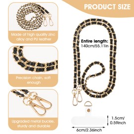 GEEHUA PU Leather Crossbody Phone Lanyard for Women, Metal Cell Phone Chain Strap Neck Phone Charm Hands Free Cellphone Neck Strap Grip Compatible With Most Smartphones(Black)