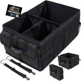 GORILLA GRIP Large Capacity Sturdy Trunk Storage Organizer, Slip and Water Resistant Collapsible Organization Container, Holiday Gifts for Men, Women, Multi Compartment Car or SUV Accessories, Black