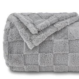 NEWCOSPLAY Super Soft Throw Blanket Grey Premium Silky Flannel Fleece 3D Checkered Lightweight Bed Blanket All Season Use (Grey, Throw(50"x70"))