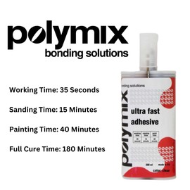 Polymix Ultra Fast Automotive Multipurpose Plastic Repair and Adhesive 50ml Cartridge & Two Application Mixing Nozzles (Black)