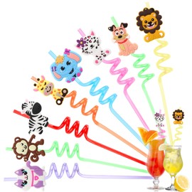 Children's Straws, Pack of 8 Animal Reusable Straws, Children's Birthday Funny Straws, Twisted Straws, Straw, Ice Cream, Fruit Party Straws for Birthday Party Decoration