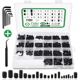 Foliv Set of 676 Grub Screws Assortment Set M2 M3 M4 M5 M6 M8 Grub Screws / Hexagon Socket Grub Screws DIN 913, Hexagonal Head Screws with Wrench for Door Handle, Door Handle, Holder
